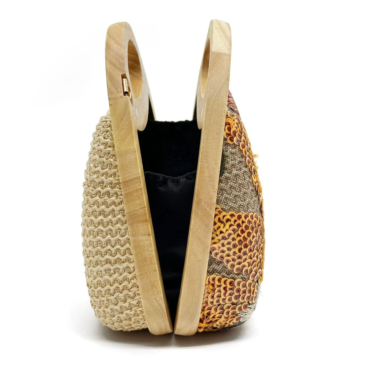 Pochette brodée bohème chic | Broderie florale & bois élégant