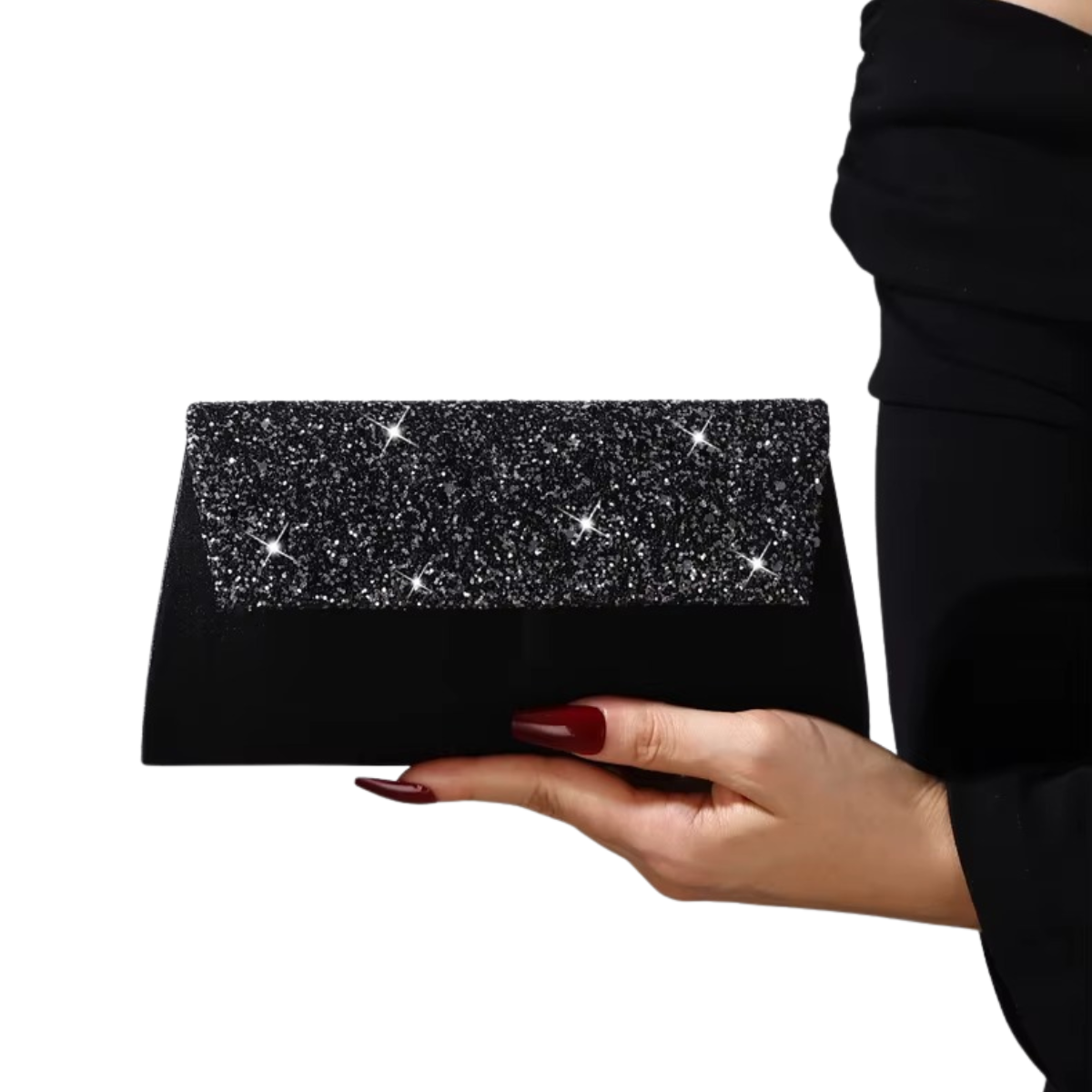 Pochette de Soirée Noire à Paillettes | Élégance Assurée