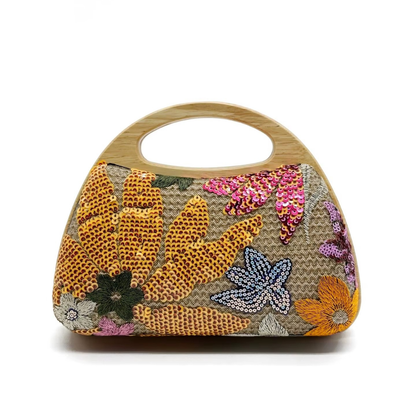 Pochette brodée bohème chic | Broderie florale & bois élégant