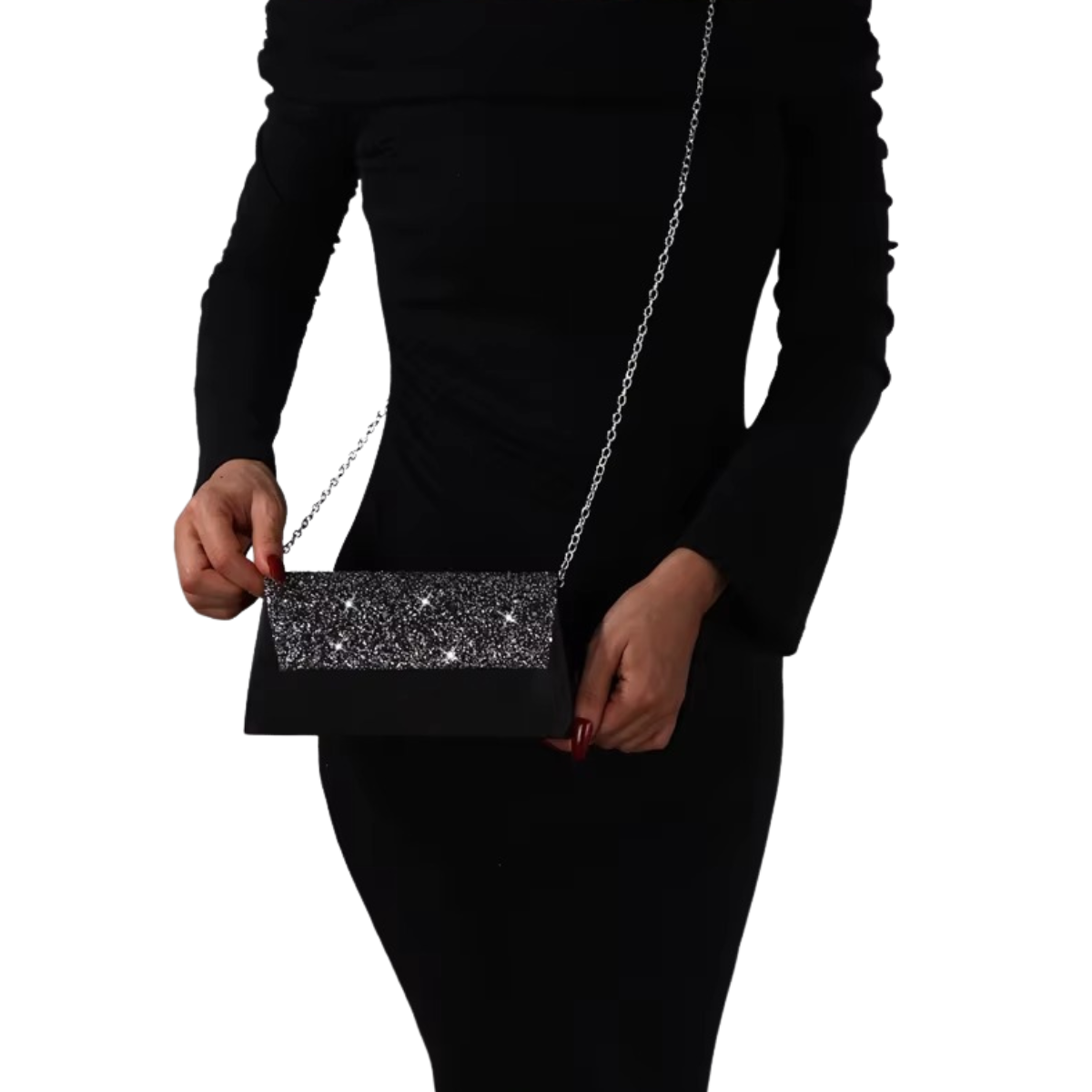 Pochette de Soirée Noire à Paillettes | Élégance Assurée
