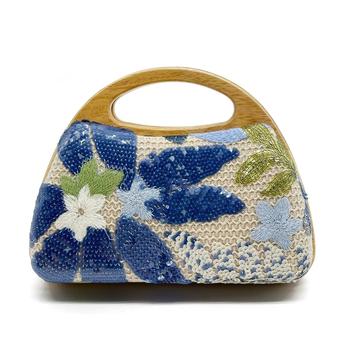 Pochette brodée bohème chic | Broderie florale & bois élégant