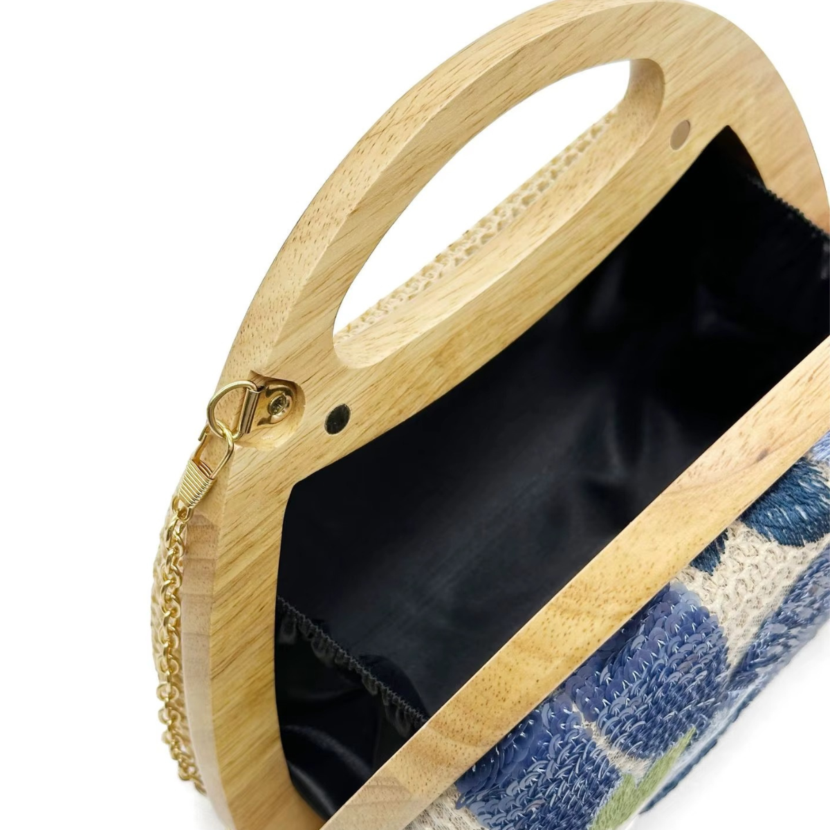 Pochette brodée bohème chic | Broderie florale & bois élégant