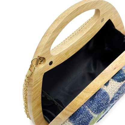 Pochette brodée bohème chic | Broderie florale & bois élégant