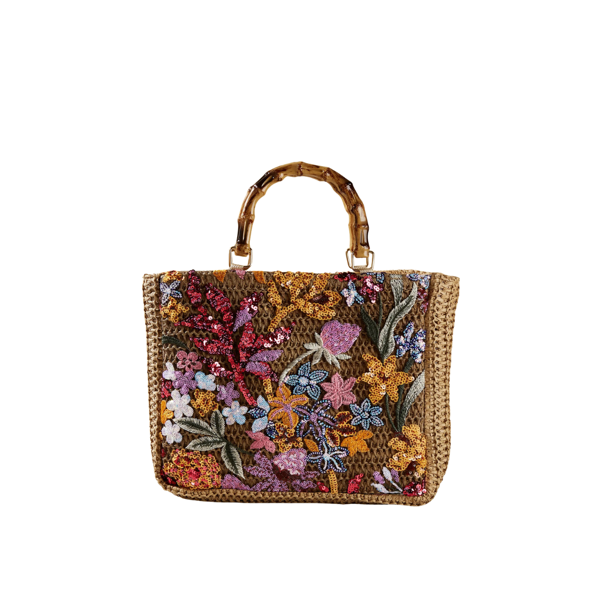 Sac Cabas Bohème Brodé | Anses Bambou