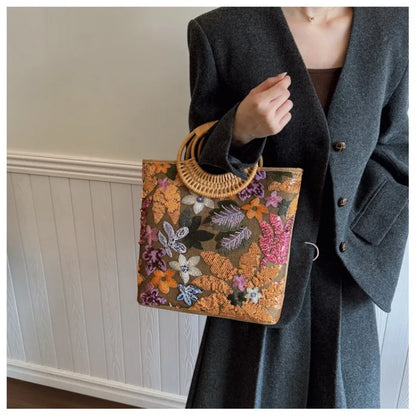 Sac Cabas Bohème Fleurs Pailletées | Elégance au naturel