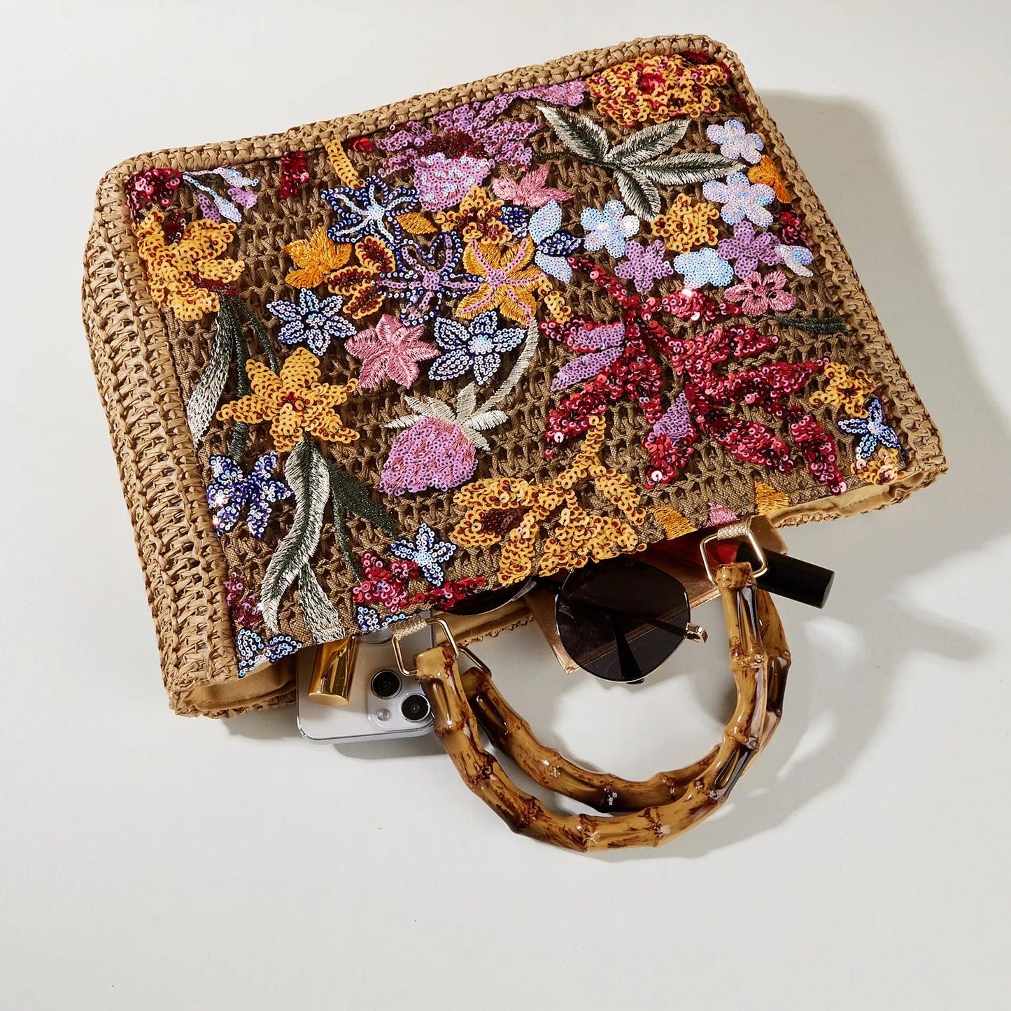 Sac Cabas Bohème Brodé – Anses Bambou