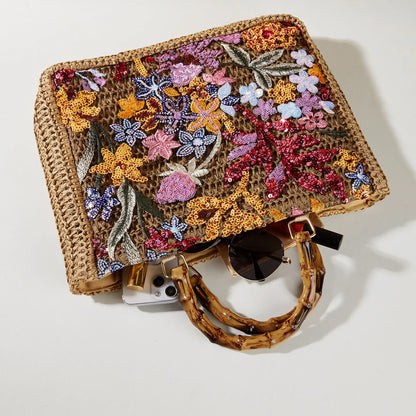 Sac Cabas Bohème Brodé – Anses Bambou