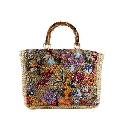 Sac Cabas Bohème Brodé – Anses Bambou