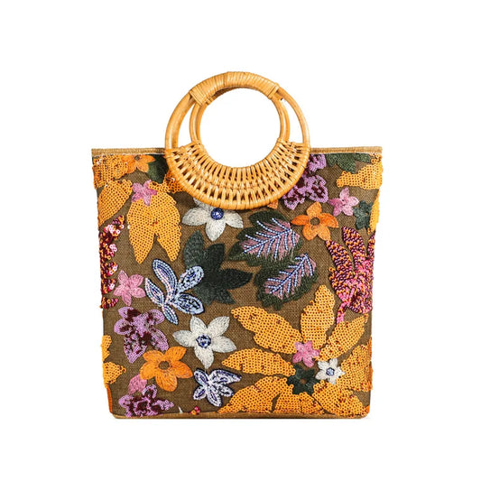 Sac Cabas Bohème Fleurs Pailletées | Elégance au naturel