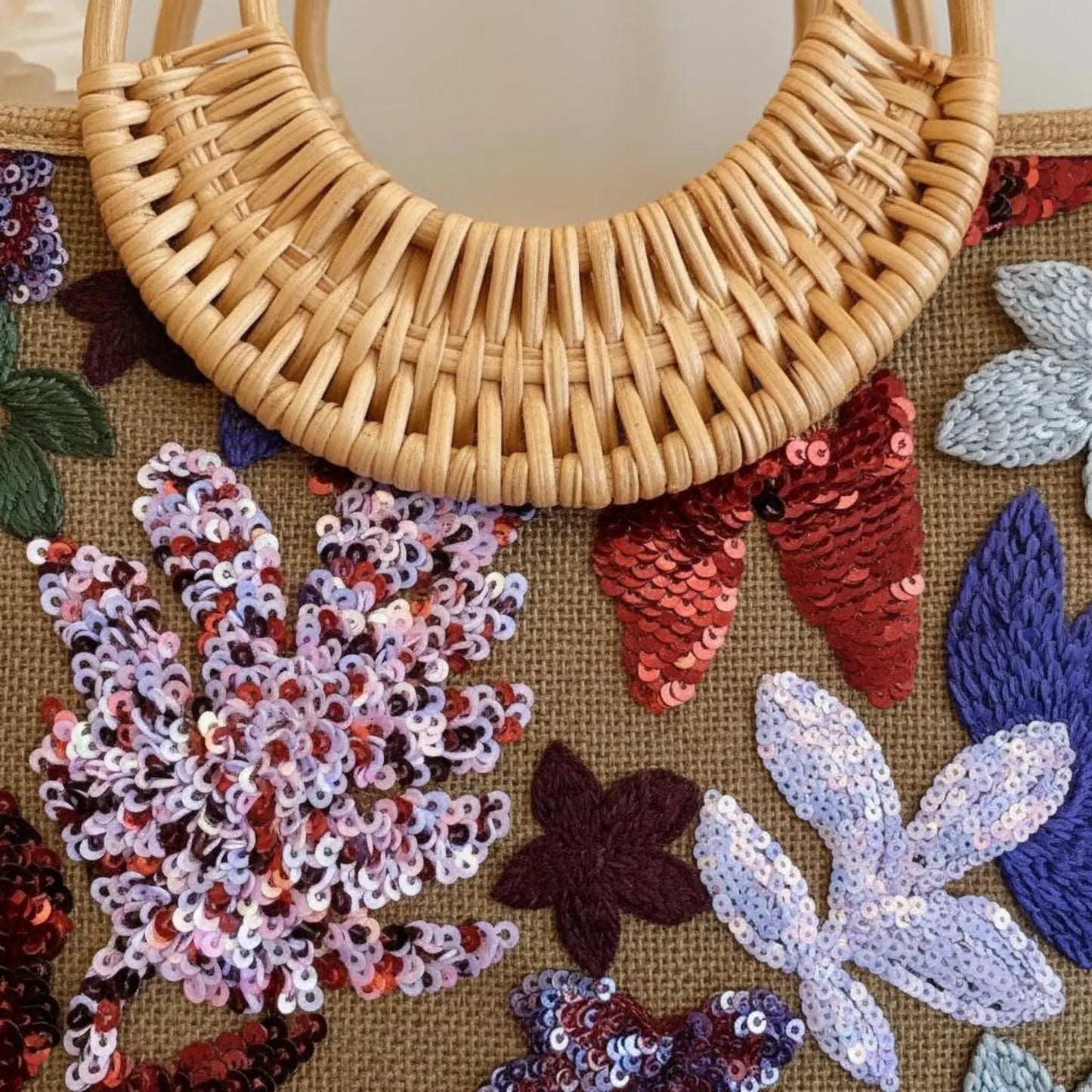 Sac Cabas Bohème Fleurs Pailletées | Elégance au naturel