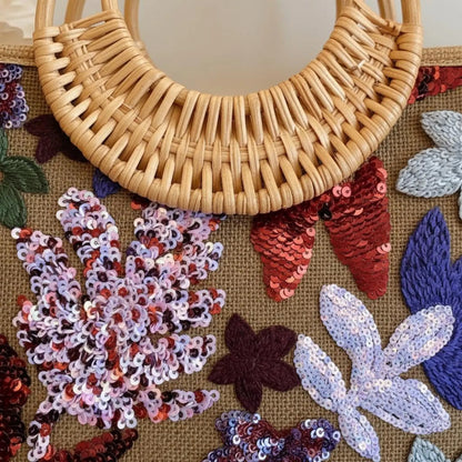 Sac Cabas Bohème Fleurs Pailletées | Elégance au naturel