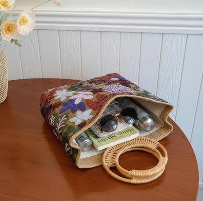 Sac Cabas Bohème Fleurs Pailletées | Elégance au naturel